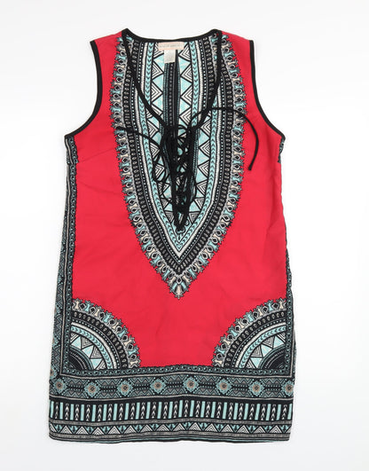 Band of Gypsies Womens Multicoloured Geometric Polyester A-Line Size M Round Neck Pullover