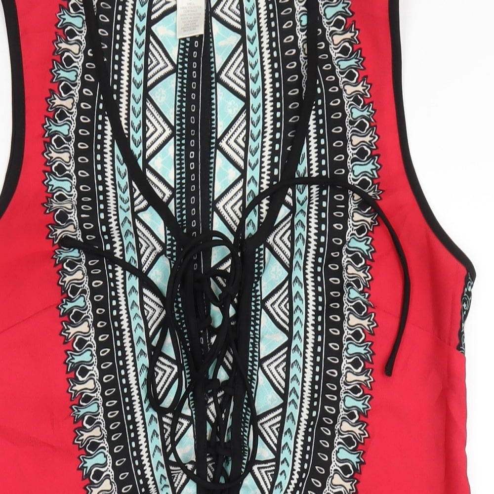 Band of Gypsies Womens Multicoloured Geometric Polyester A-Line Size M Round Neck Pullover