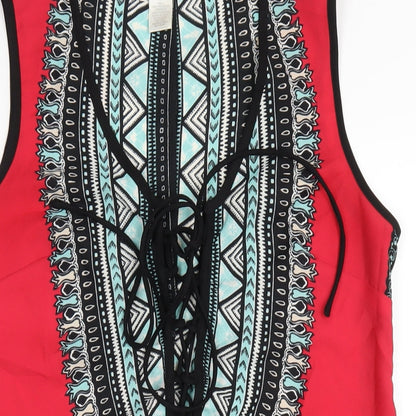 Band of Gypsies Womens Multicoloured Geometric Polyester A-Line Size M Round Neck Pullover