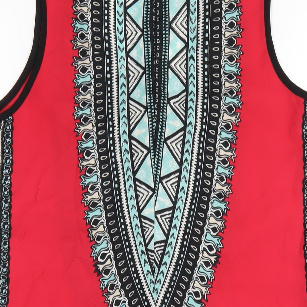 Band of Gypsies Womens Multicoloured Geometric Polyester A-Line Size M Round Neck Pullover