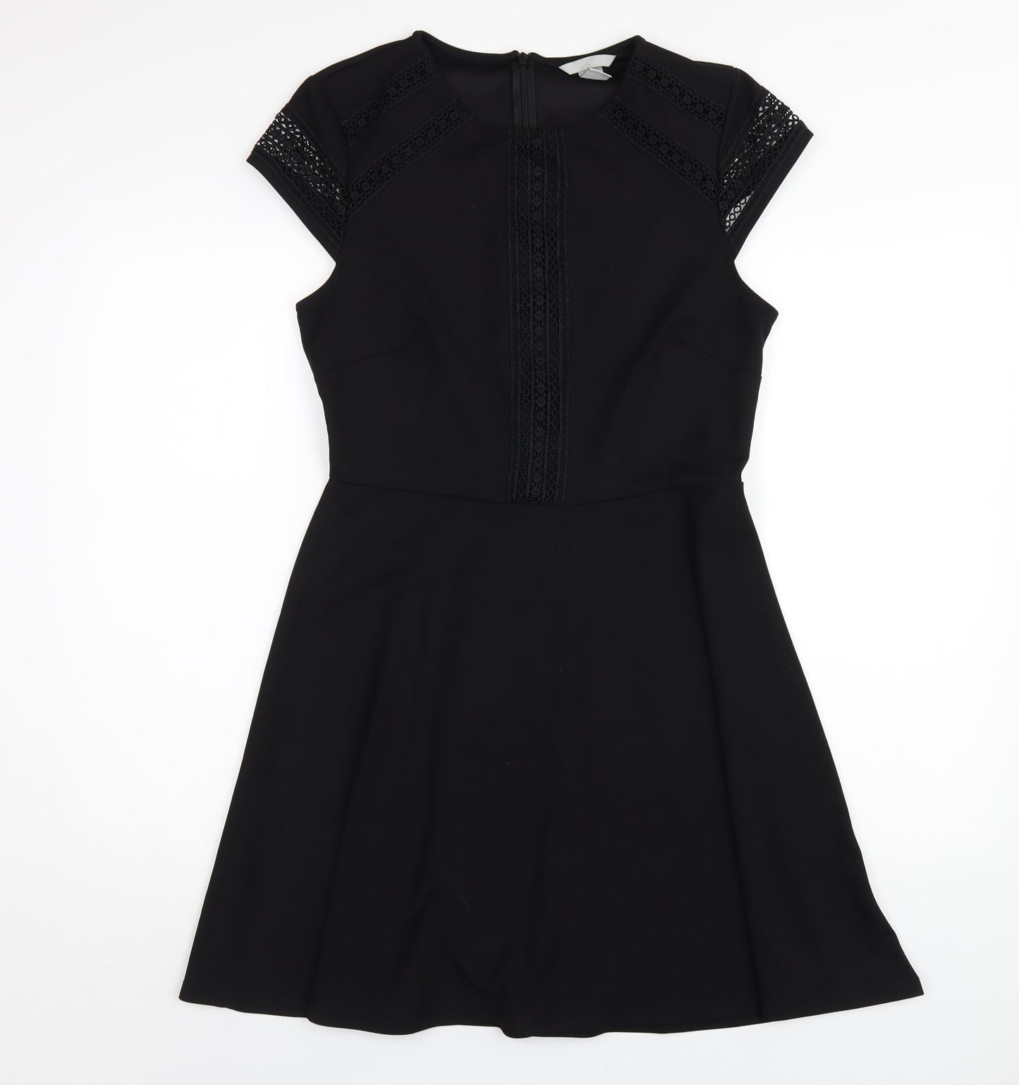 H&M Womens Black Polyester A-Line Size M Round Neck Zip