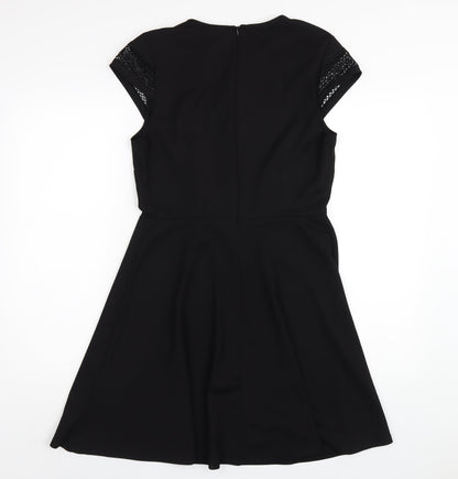 H&M Womens Black Polyester A-Line Size M Round Neck Zip