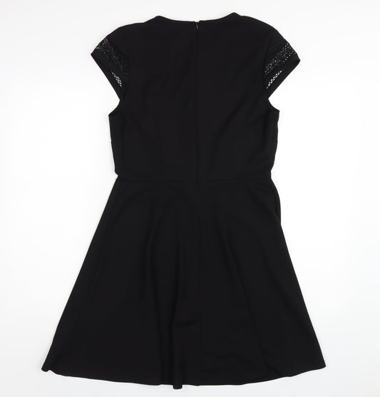 H&M Womens Black Polyester A-Line Size M Round Neck Zip