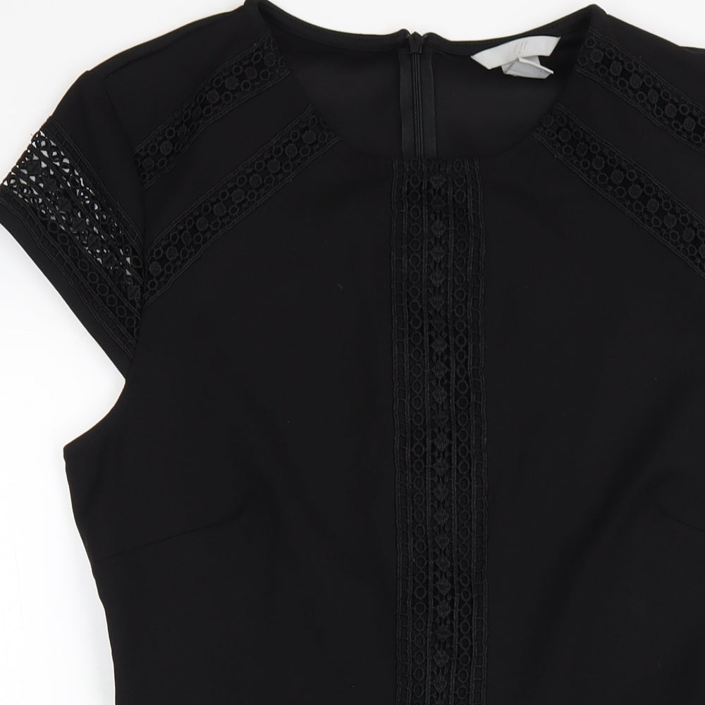 H&M Womens Black Polyester A-Line Size M Round Neck Zip