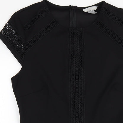 H&M Womens Black Polyester A-Line Size M Round Neck Zip
