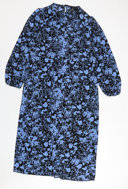 New Look Womens Blue Geometric Polyester A-Line Size 18 Round Neck Button