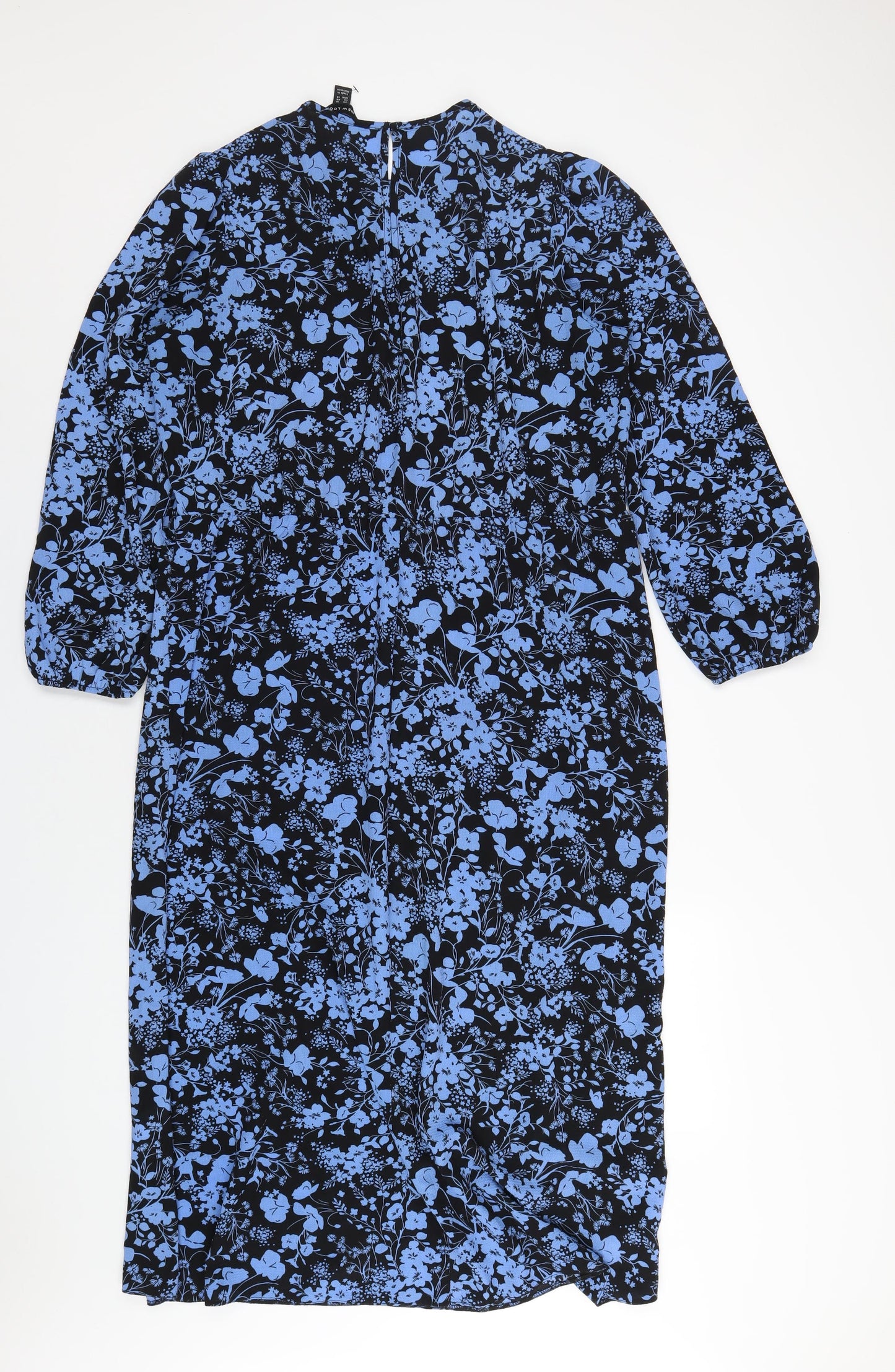 New Look Womens Blue Geometric Polyester A-Line Size 18 Round Neck Button