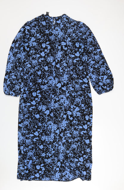 New Look Womens Blue Geometric Polyester A-Line Size 18 Round Neck Button