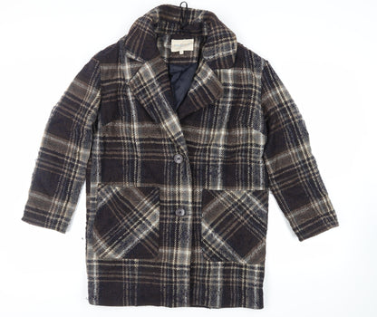 Indigo Womens Blue Plaid Overcoat Coat Size 10 Button