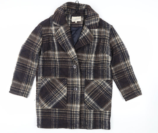 Indigo Womens Blue Plaid Overcoat Coat Size 10 Button