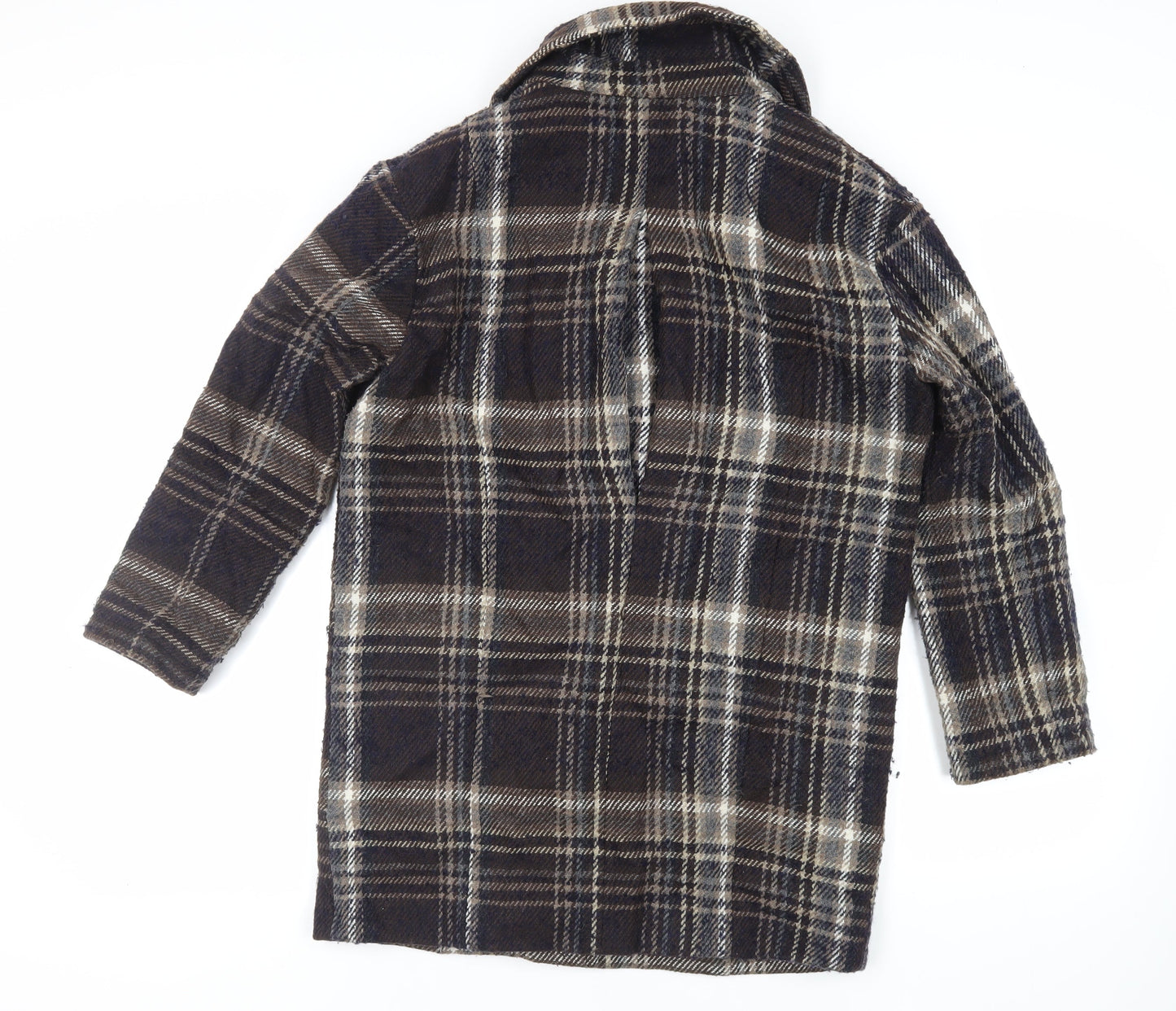 Indigo Womens Blue Plaid Overcoat Coat Size 10 Button