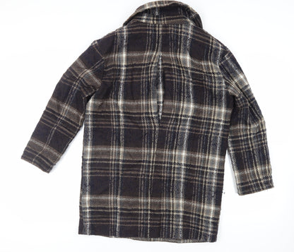 Indigo Womens Blue Plaid Overcoat Coat Size 10 Button