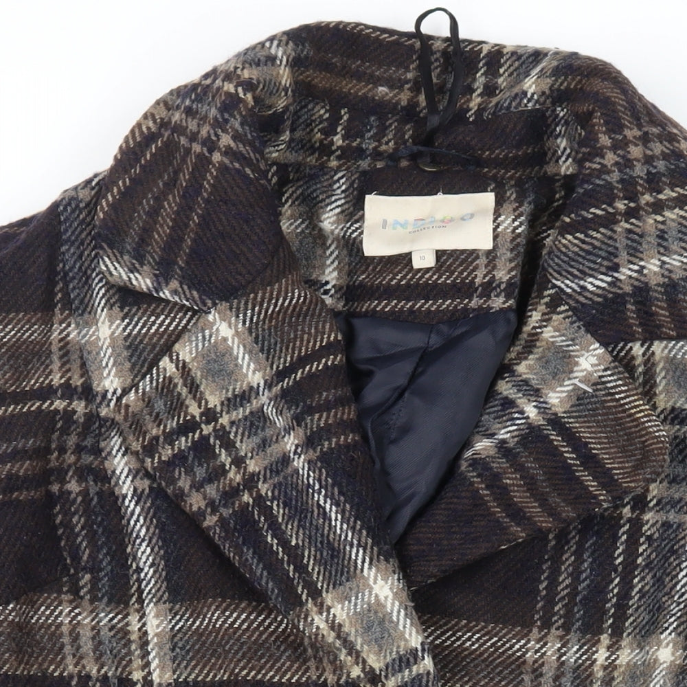 Indigo Womens Blue Plaid Overcoat Coat Size 10 Button