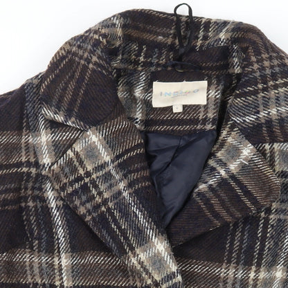 Indigo Womens Blue Plaid Overcoat Coat Size 10 Button