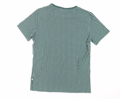 Casual Friday Mens Green Striped Cotton T-Shirt Size S Crew Neck