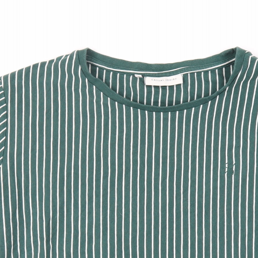 Casual Friday Mens Green Striped Cotton T-Shirt Size S Crew Neck