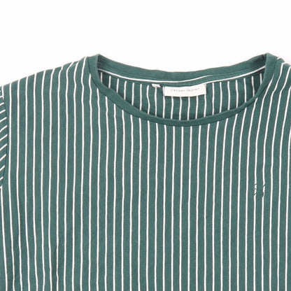 Casual Friday Mens Green Striped Cotton T-Shirt Size S Crew Neck