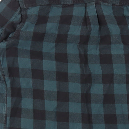 River Island Mens Green Plaid Cotton Button-Up Size S Round Neck Button - Raw Hem