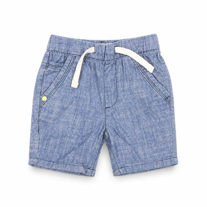 Front view of Next Baby Blue Cotton Cropped Jeans, size 9-12, Months Drawstring