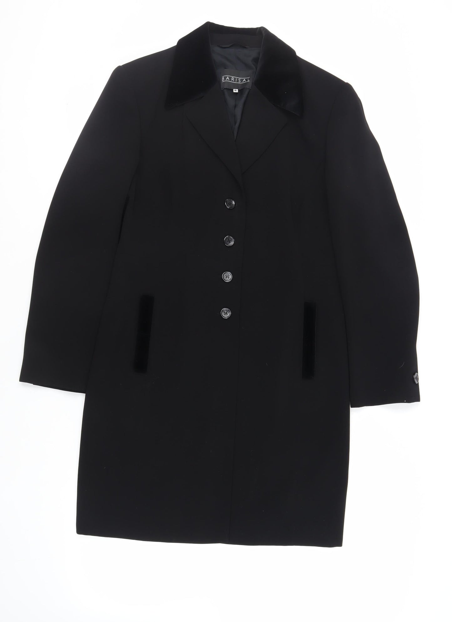 Barisal Womens Black Overcoat Coat Size 12 Button - Lightweight