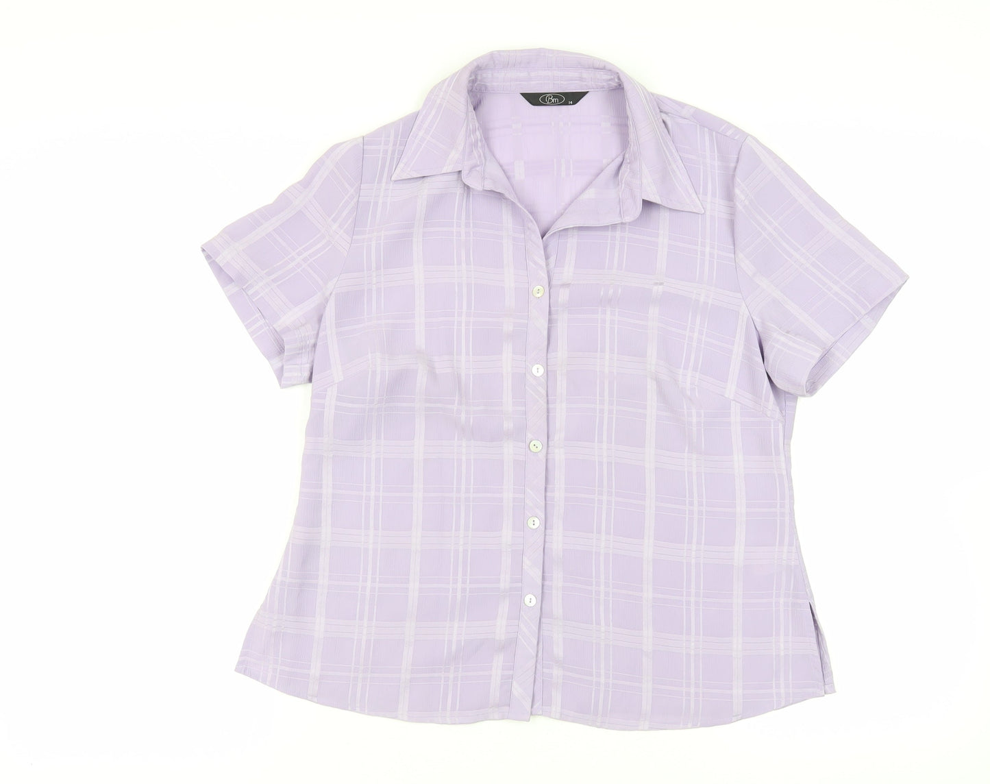 Bonmarché Womens Purple Check Polyester Basic Button-Up Size 14 Collared