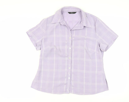 Bonmarché Womens Purple Check Polyester Basic Button-Up Size 14 Collared