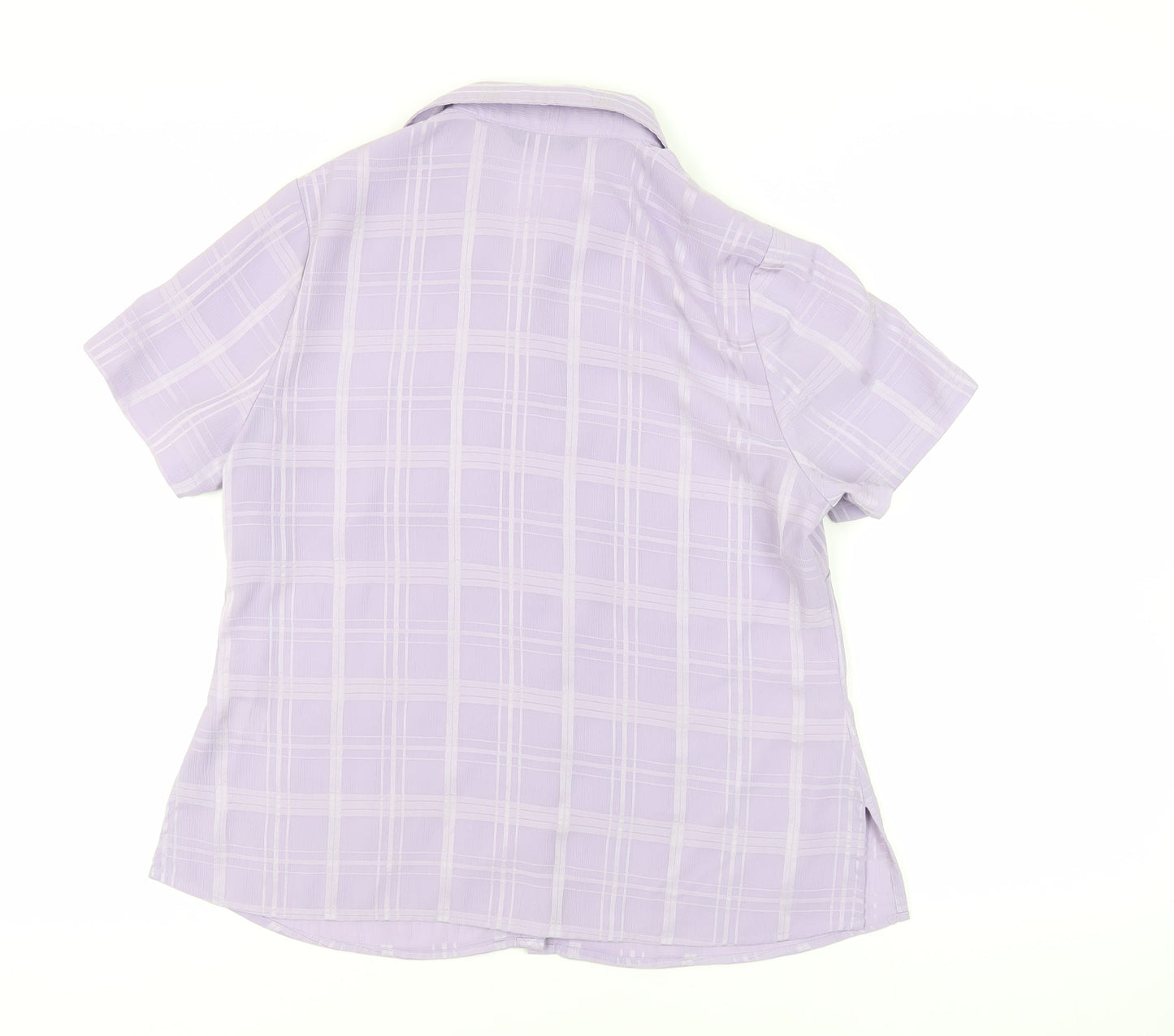 Bonmarché Womens Purple Check Polyester Basic Button-Up Size 14 Collared