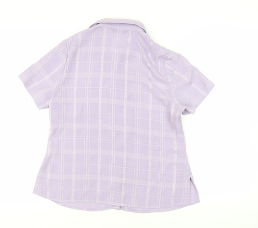 Bonmarché Womens Purple Check Polyester Basic Button-Up Size 14 Collared