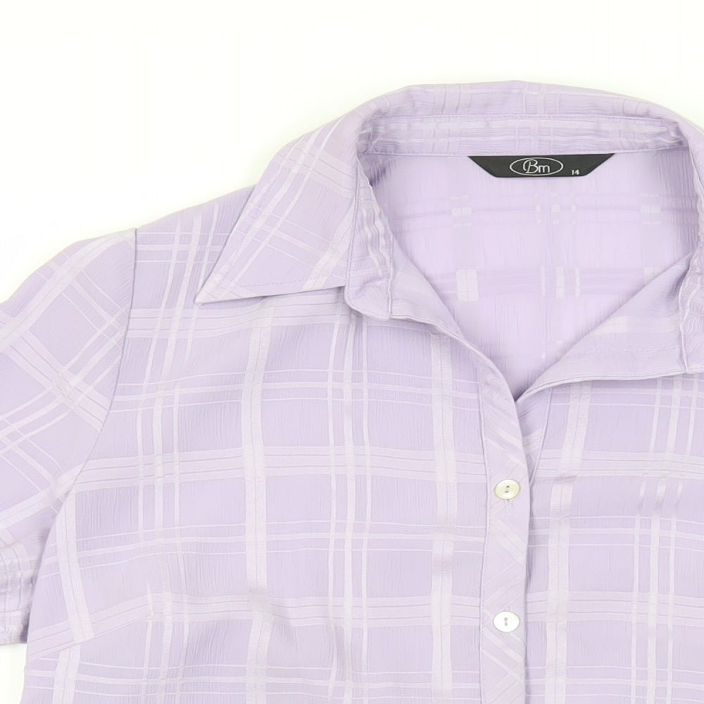 Bonmarché Womens Purple Check Polyester Basic Button-Up Size 14 Collared