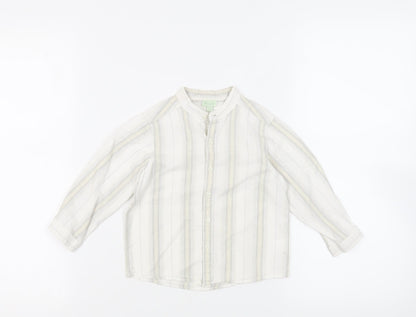 Monsoon Boys White Striped Cotton Basic Button-Up Size 2-3 Years Round Neck Button