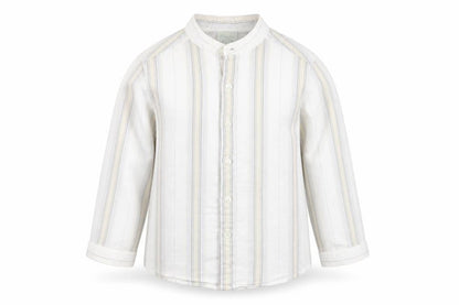 Monsoon Boys White Striped Cotton Basic Button-Up Size 2-3 Years Round Neck Button
