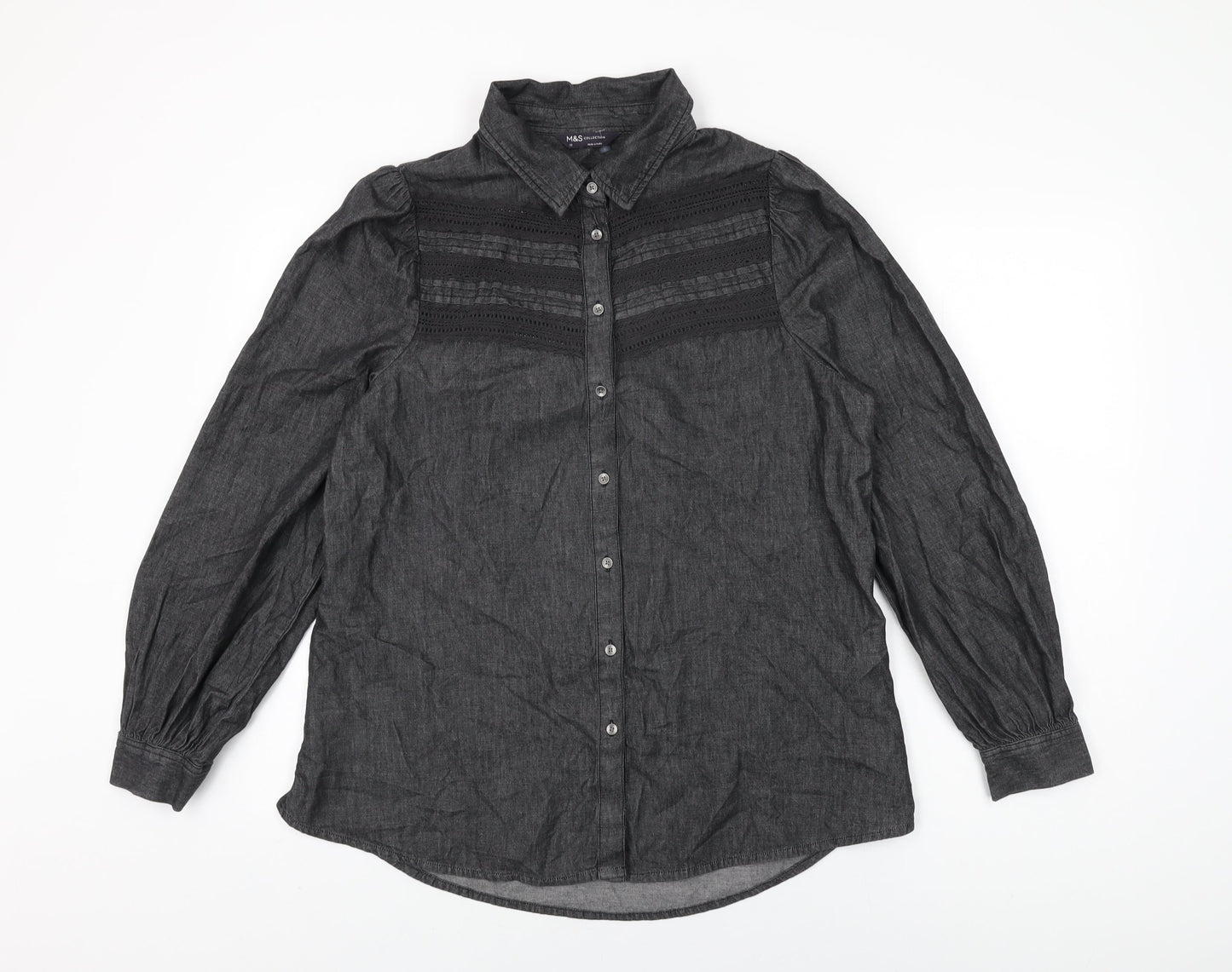 Womens UK Size 10 Marks and Spencer Black Basic Button-Up