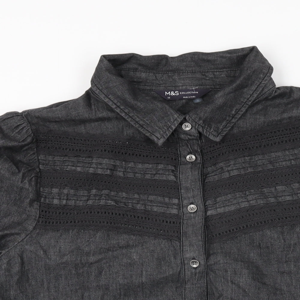Womens UK Size 10 Marks and Spencer Black Basic Button-Up