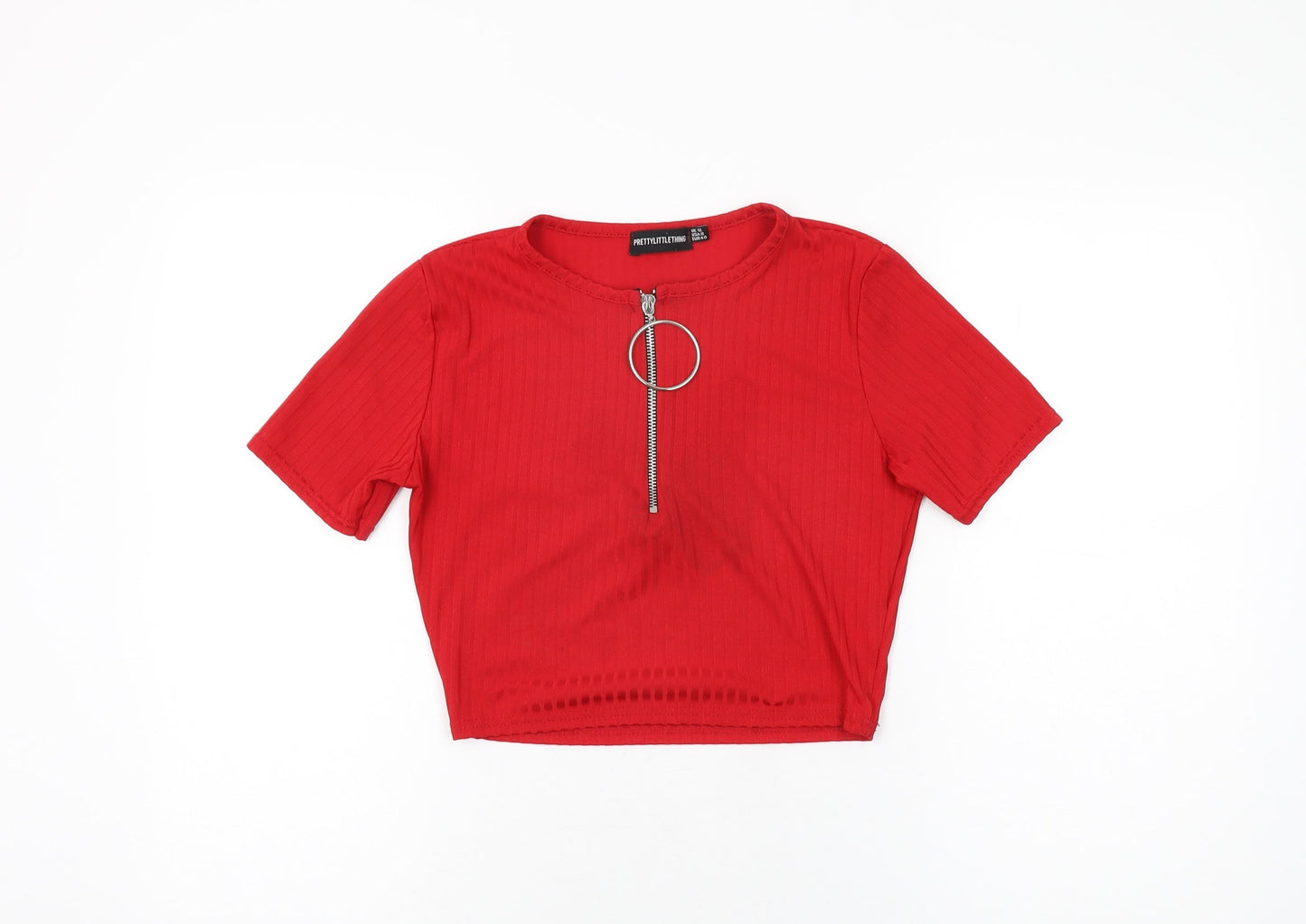Womens UK Size 12 PRETTYLITTLETHING Red Basic T-Shirt