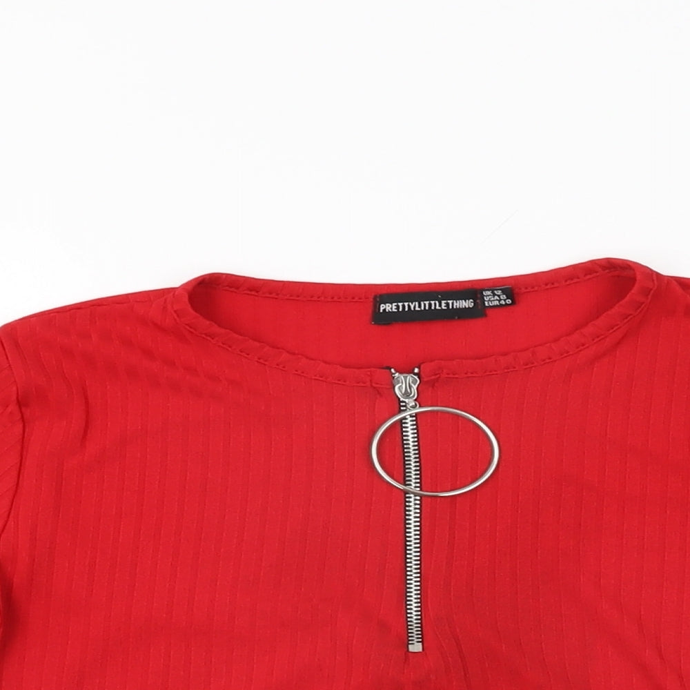 Womens UK Size 12 PRETTYLITTLETHING Red Basic T-Shirt