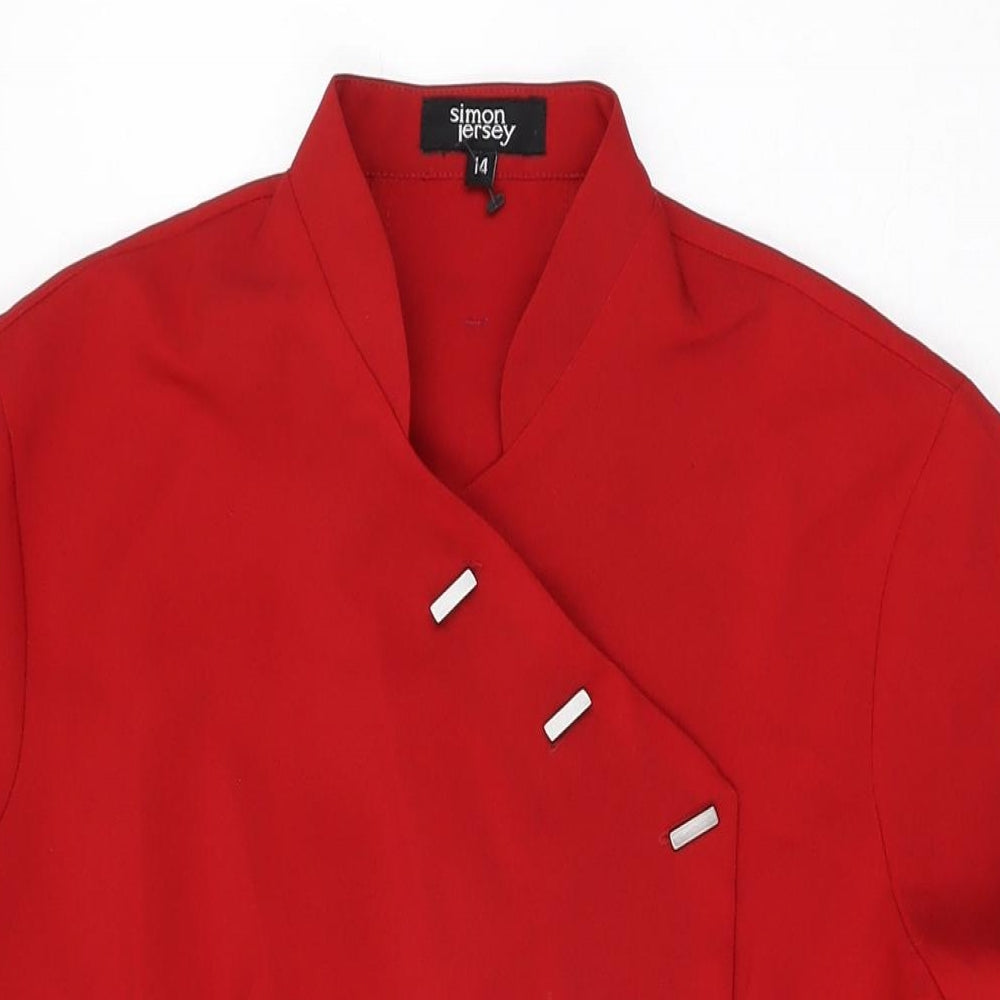 Womens UK Size 14 Simon Jersey Red Basic Button-Up