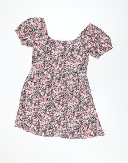 Fluid Womens Pink Floral Polyester Shift Size 12 Sweetheart Button