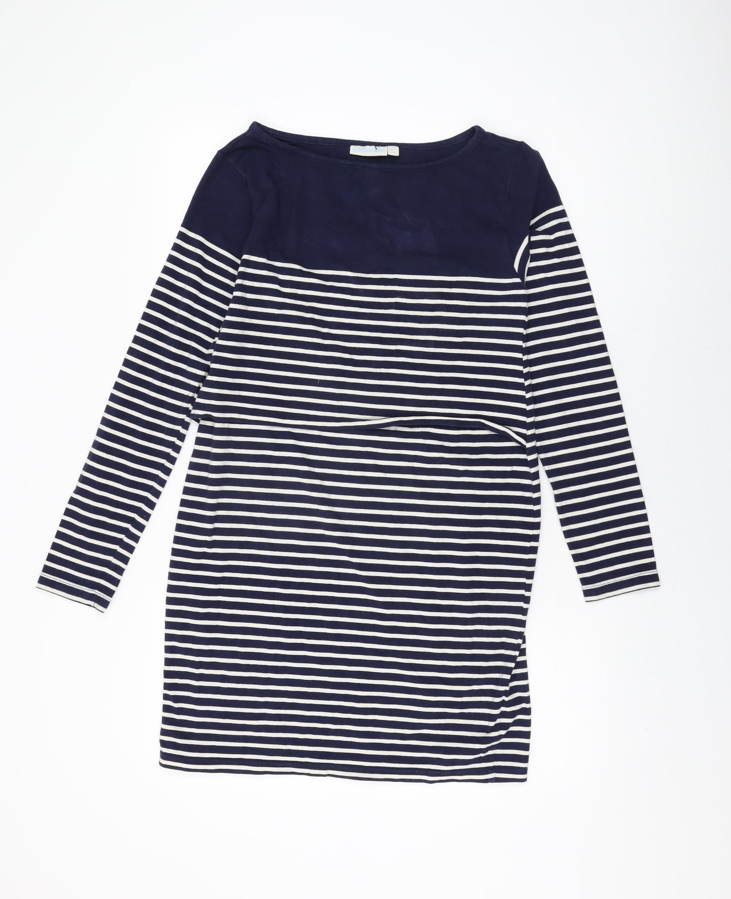 JoJo Maman Bébé Womens Blue Striped Cotton Shift Size M Round Neck Pullover