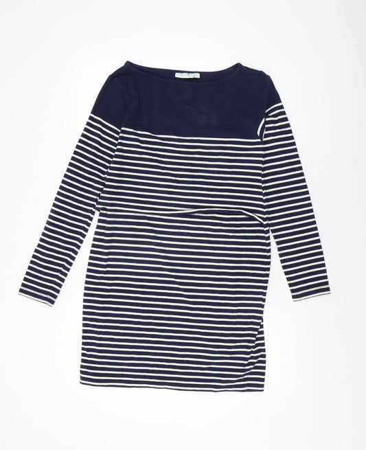 JoJo Maman Bébé Womens Blue Striped Cotton Shift Size M Round Neck Pullover