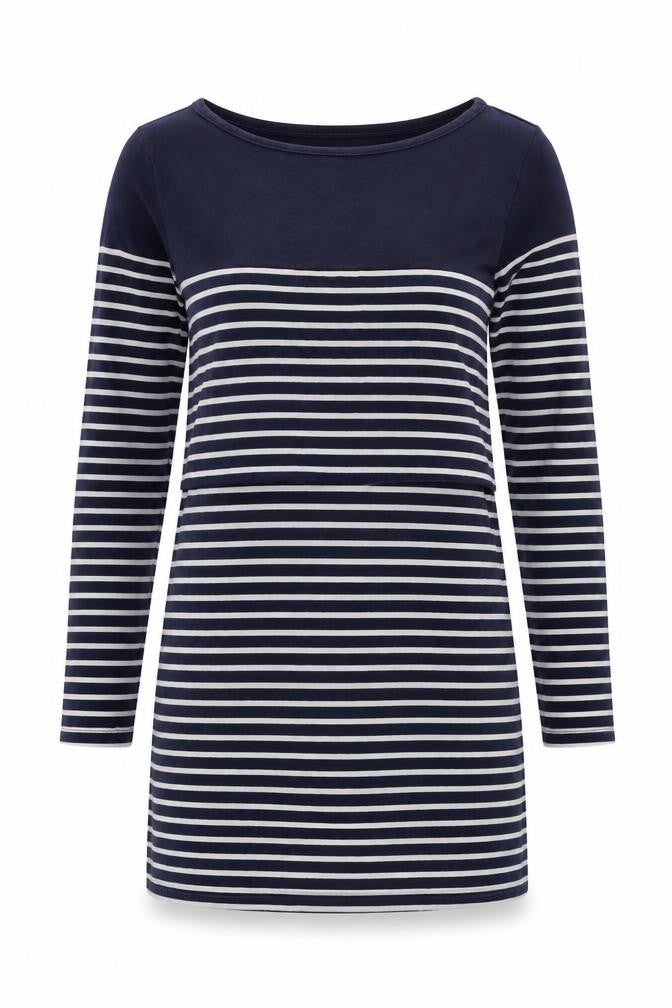 JoJo Maman Bébé Womens Blue Striped Cotton Shift Size M Round Neck Pullover