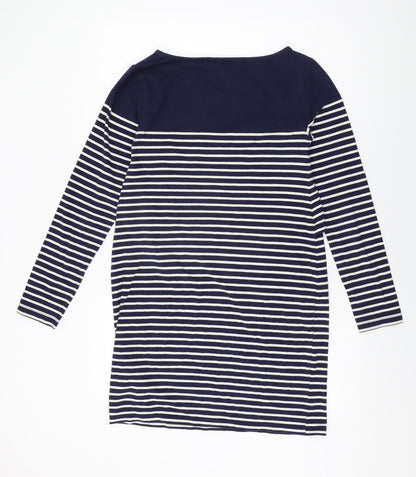JoJo Maman Bébé Womens Blue Striped Cotton Shift Size M Round Neck Pullover
