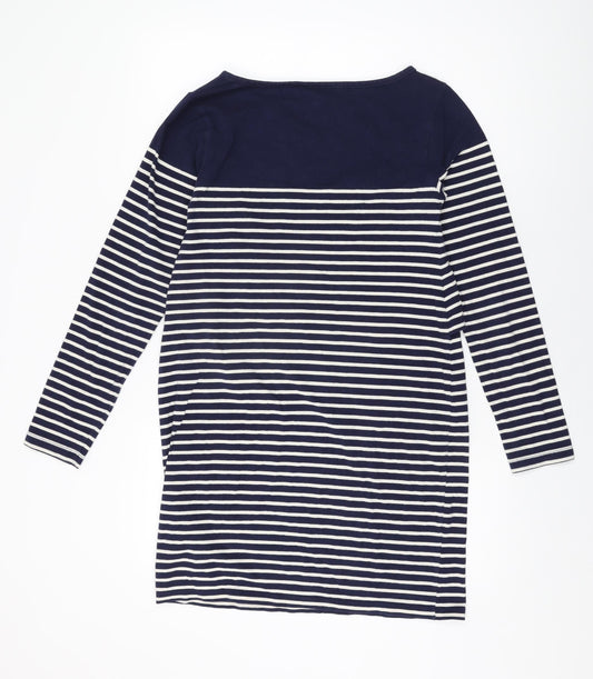 JoJo Maman Bébé Womens Blue Striped Cotton Shift Size M Round Neck Pullover