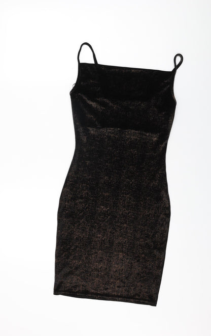 Miss Selfridge Womens Black Polyester Bodycon Size 6 Square Neck Pullover