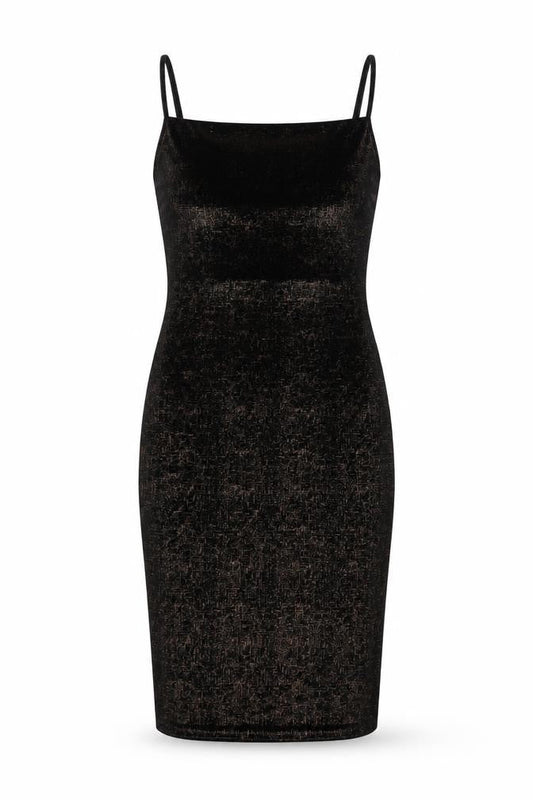 Front view of Miss Selfridge women’s black polyester bodycon, size UK 6, square neck pullover