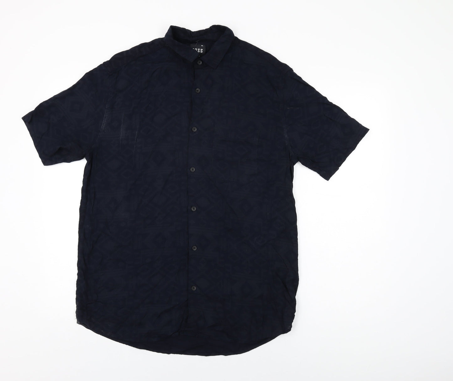 TOSS Mens Blue Geometric Polyester Button-Up Size XL Collared Button