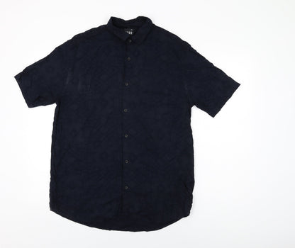 TOSS Mens Blue Geometric Polyester Button-Up Size XL Collared Button