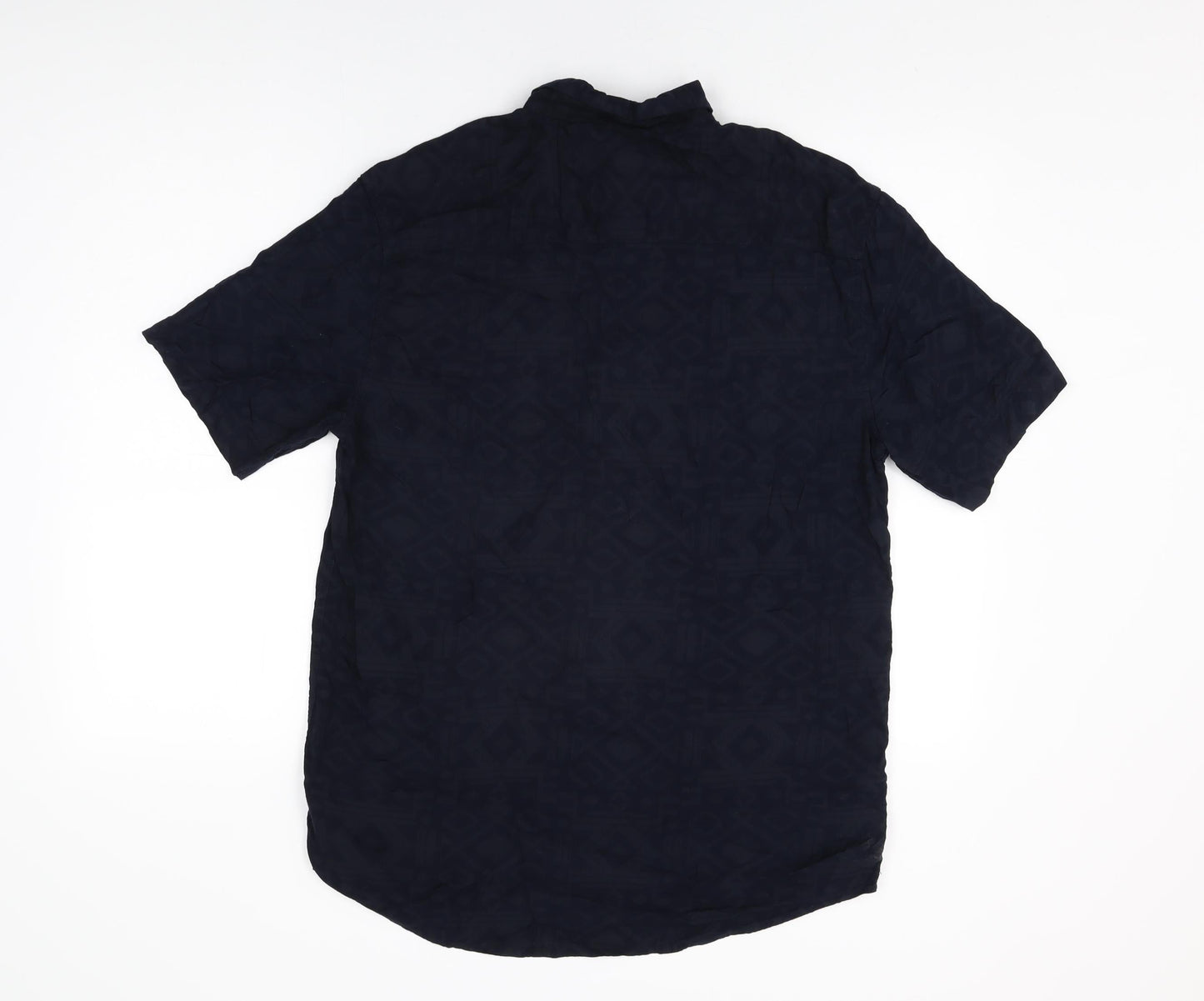TOSS Mens Blue Geometric Polyester Button-Up Size XL Collared Button