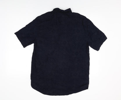 TOSS Mens Blue Geometric Polyester Button-Up Size XL Collared Button