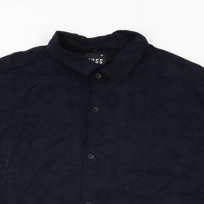 TOSS Mens Blue Geometric Polyester Button-Up Size XL Collared Button