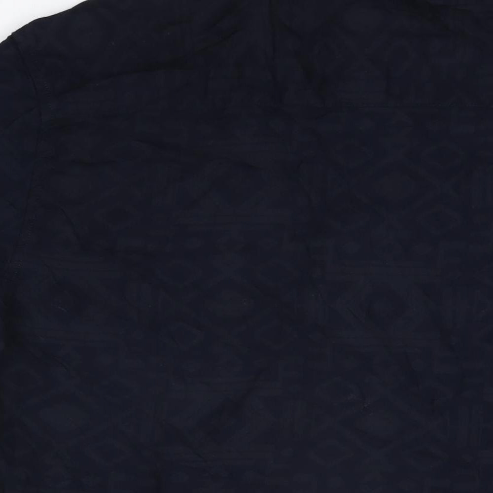 TOSS Mens Blue Geometric Polyester Button-Up Size XL Collared Button